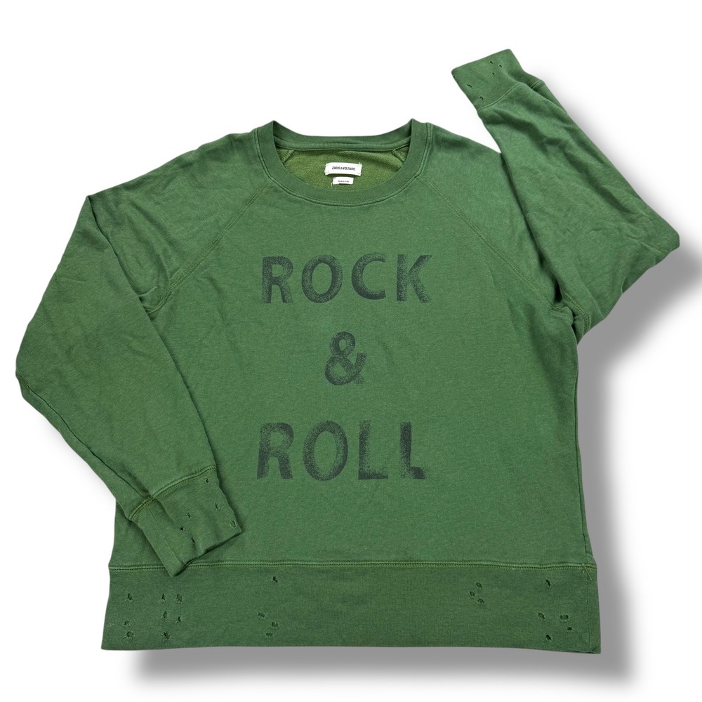 Zadig & Voltaire Rock & Roll Sweatshirt Womens Medium M Distressed Green - $197 - Picture 2 of 11
